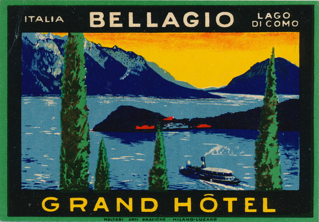Vintage Luggage Label of Grand Hotel Bellagio. Collection: The Traveling Gentleman @travelinggentleman